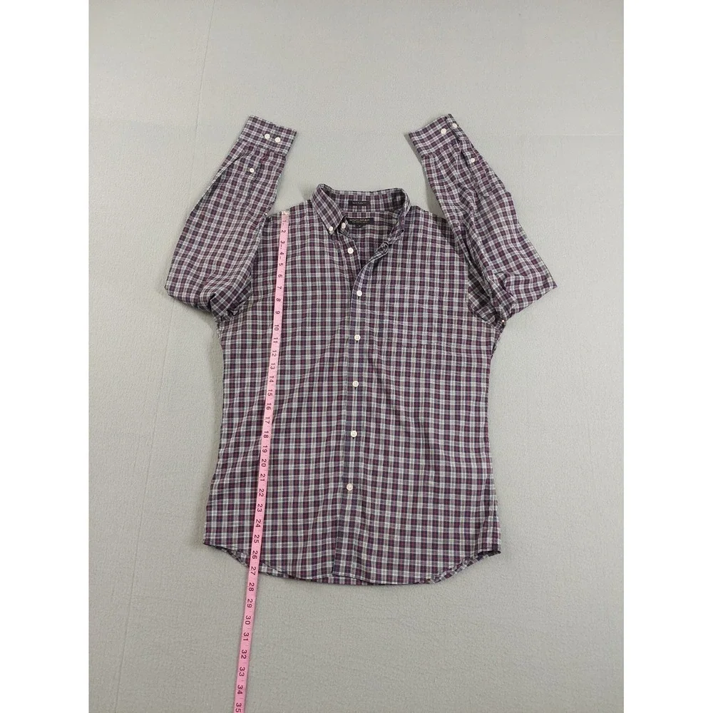 Banana Republic Men Shirt M Navy Blue Plaid Slim Fit Stretch Button Up Casual